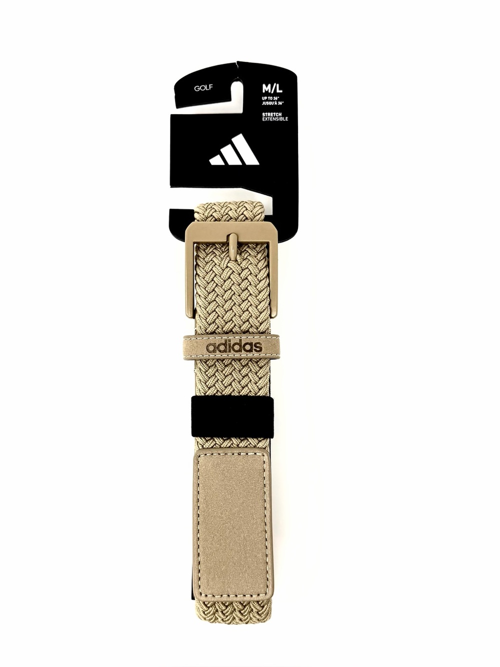 New adidas Men's Braided Stretch Golf Belt HS5559 Hemp (Beige) sizes M/L, L/XL